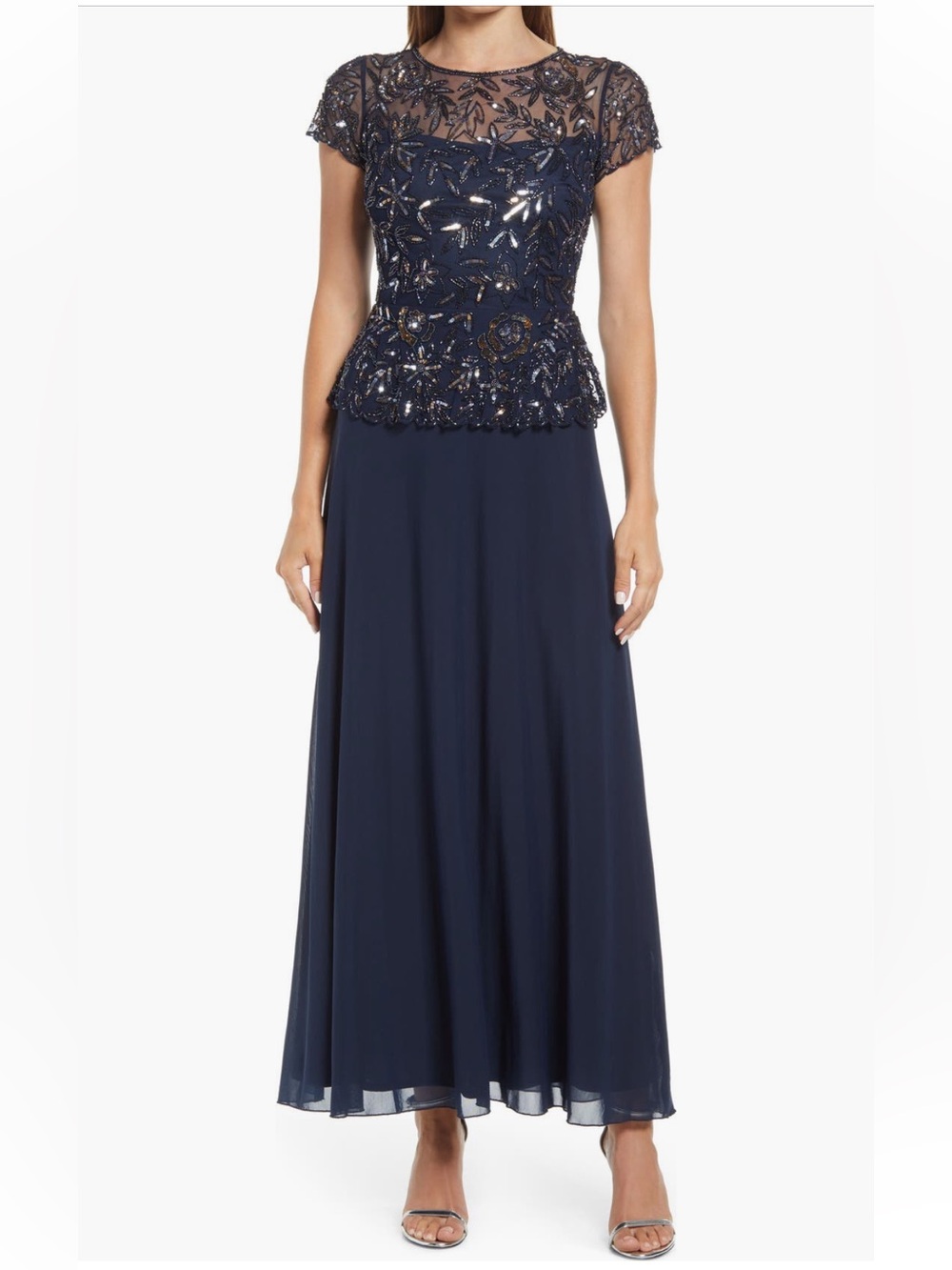 Pisarro Nights beaded peplum dress in slate